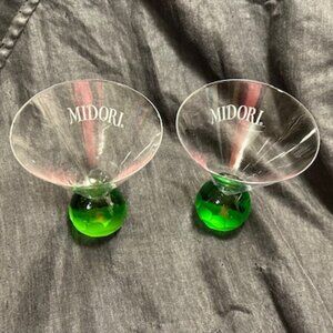 Set of Two Vintage Promotional Midori Cocktail Glasses